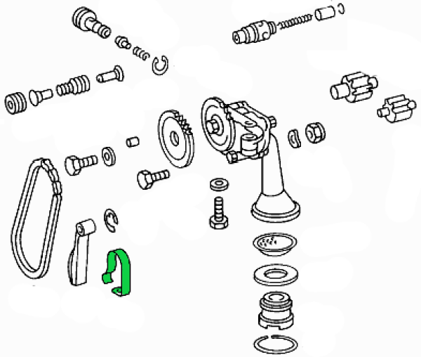 Tensioner, tension spring oil pump (A 116 181 07 93), Mercedes-Benz M117